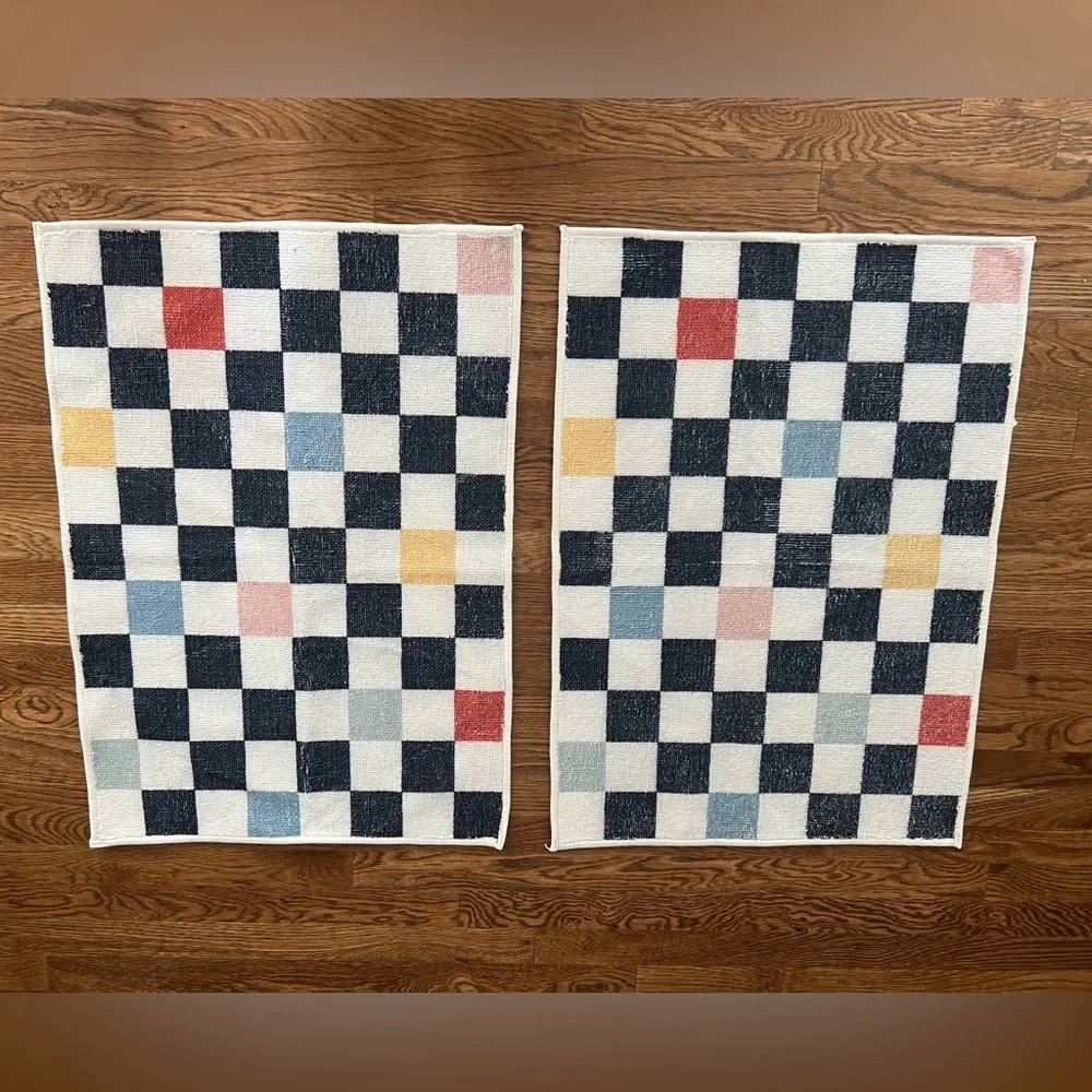 Brand NEW Ruggable Bain Checkered Multicolor Bath Mat COVER ONLY NO PAD 22”x32”